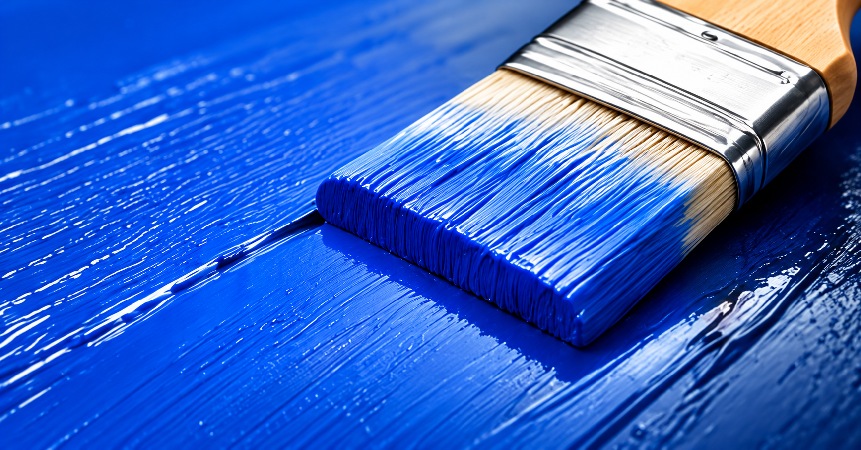 Brocha aplicando pintura azul brillante